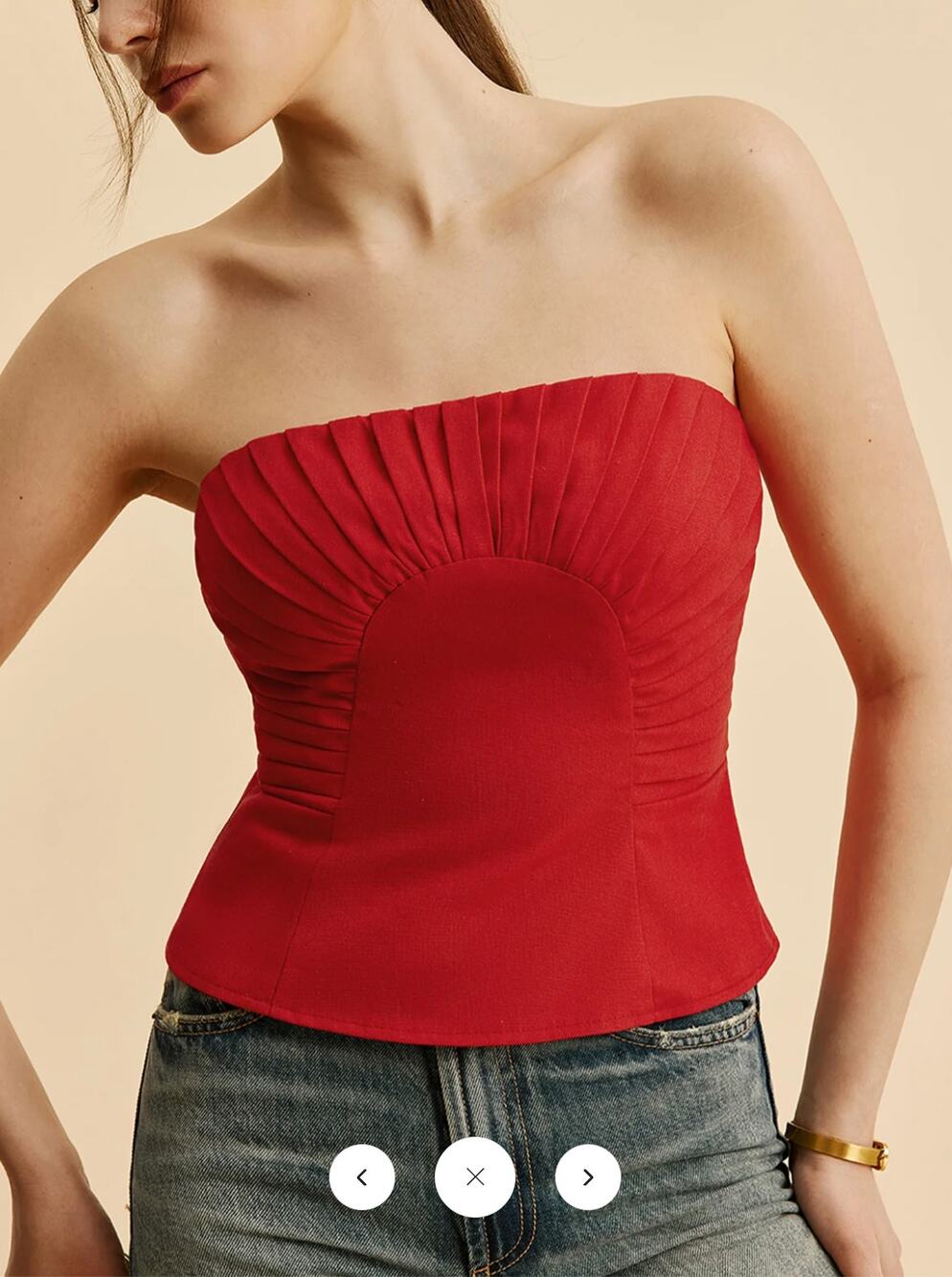 NWT Commense Cotton & Linen Pleated Strapless Top Sz M